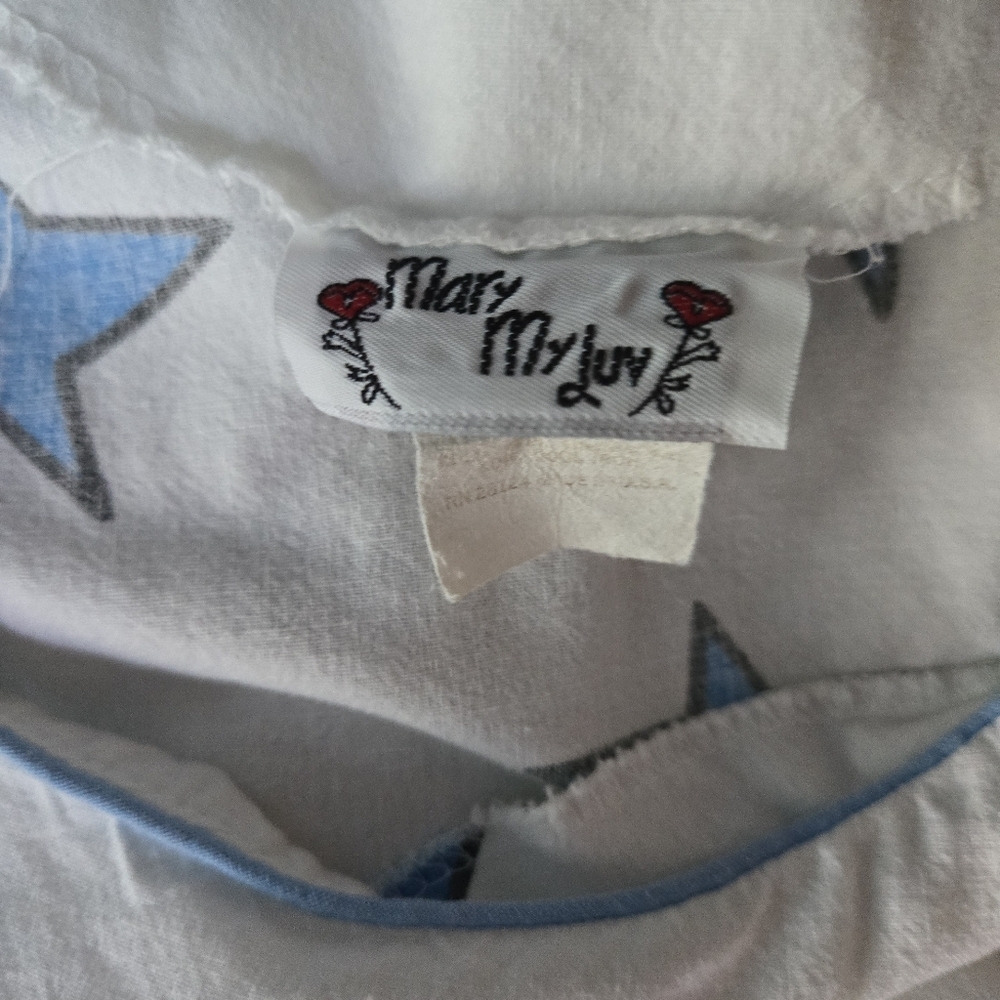 Vintage White With Blue Star Print Crop Top Boxy Cut Size Small - Picture 3 of 8
